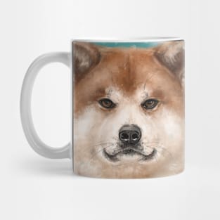 Painting of an Adorable Japanese Akita Dog on Green Background Mug